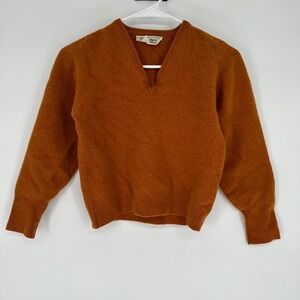 Vintage 60s Wynbrier Bullock Mens Burnt Orange Pure Wool V-Neck Sweater Scotland